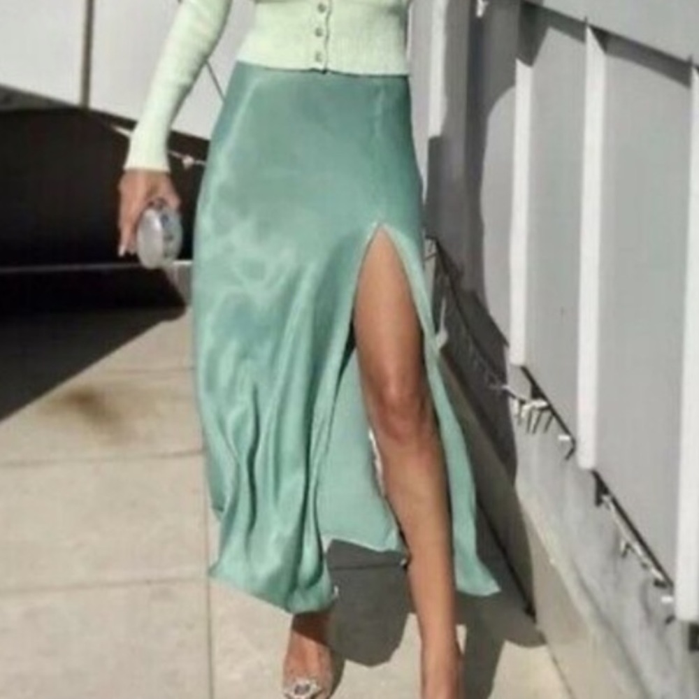 Zara Mint Midi Skirt with a Slit